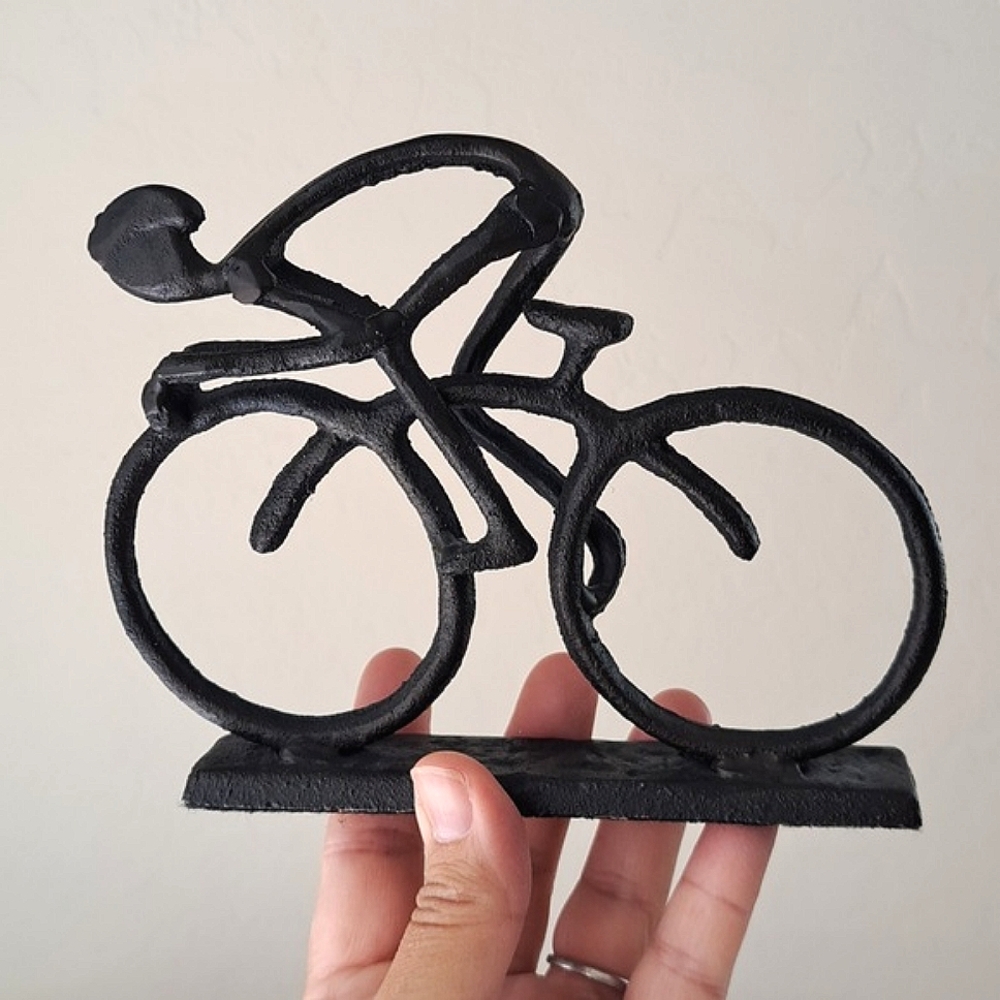 Cast Iron Rustic Racing Cyclist Bicycle Sculpture Small Tabletop Shelf Decor